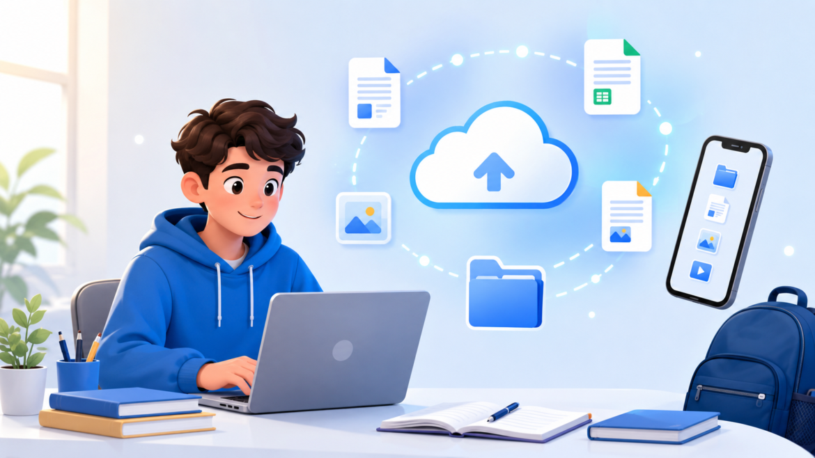 Student using cloud storage to keep assignments synced